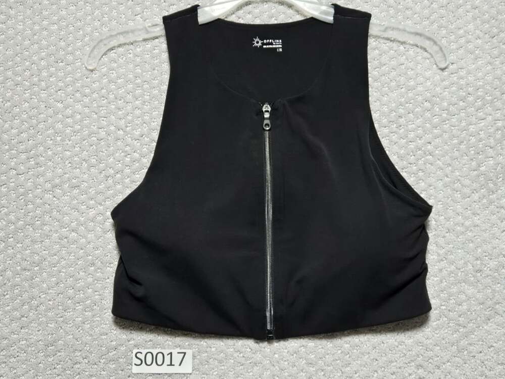 Offline By Aerie Zip Front Tank Top Size L/G Black Real Me Xtra